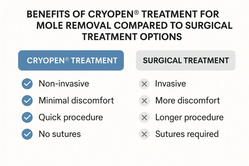 Table to show the benefits of getting moles removed Swindon from LA LIPO