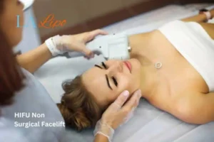 Woman having Hi-Fu to reduce wrinkles Swindon.