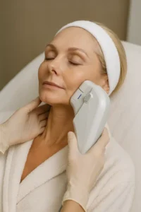Woman receiving HIFU non surgical facelift treatment Swindon