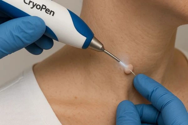 Person receiving cryotherapy Swindon for skin tag removal