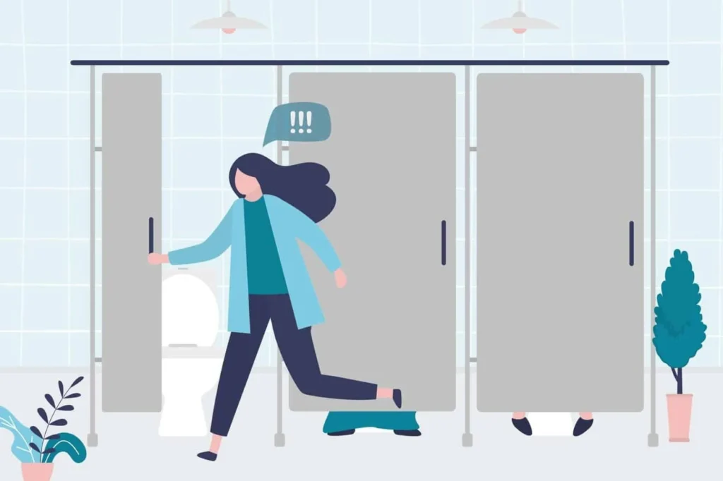 graphic of Urine incontinence Swindon woman running to the toilet.