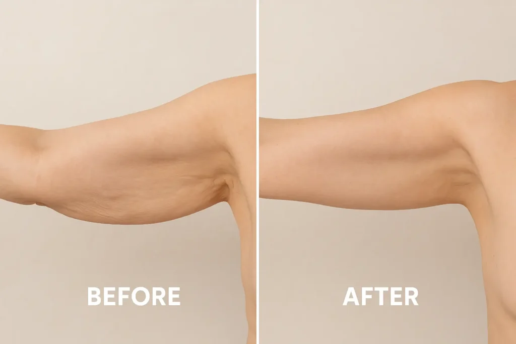 Picture of LA LIPO Swindon before and after results of skin tightening treatment on the upper arms.